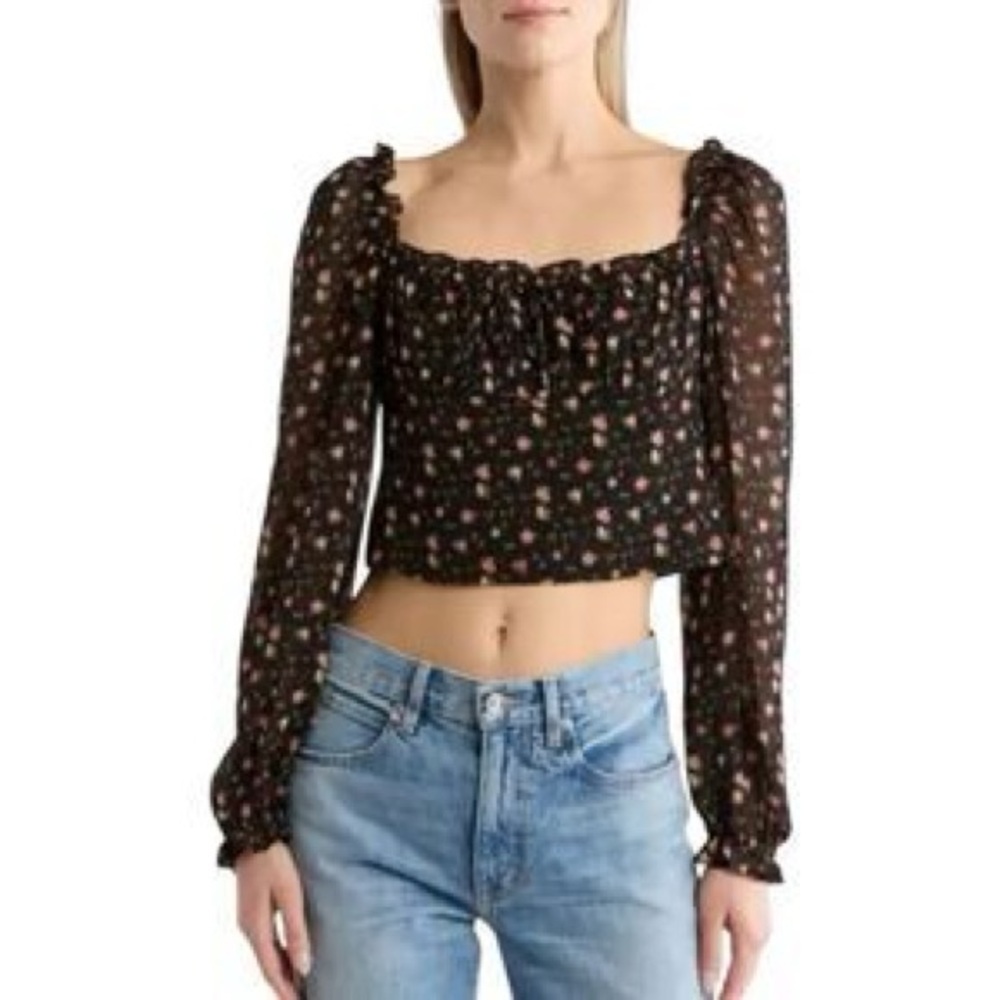 Wayf Black Floral Sheer Blouse